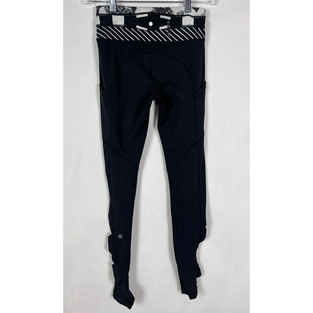 LULULEMON BLACK SPEED TIGHT COZY LEGGINGS Size 2 SIDE POCKETS RUCHED